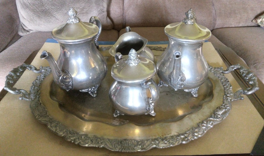 Silverplate group:  Richard, Industria Argentina--tray  Rep. Sheffield--damage