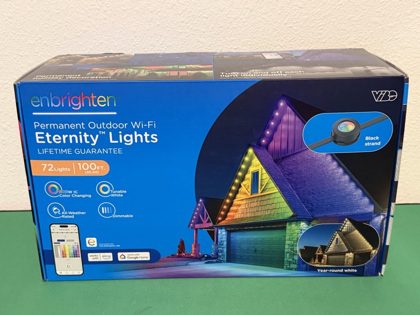 Enbrighten VIBE Permanent Outdoor Wi-Fi Eternity Lights 72lights, 100ft (Black)