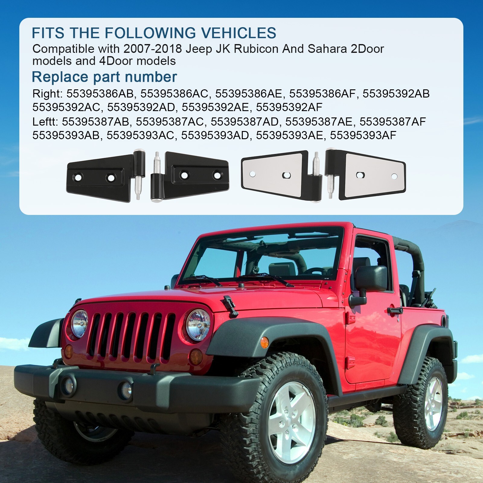 16PCS Steel Door Hinge Kit Inside & Outside for 2007-2018 Jeep Wrangler JK 3.6L