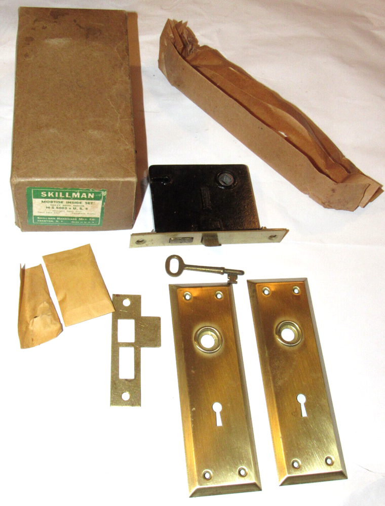 UNUSED VINTAGE SKILLMAN MORTISE INSIDE SET W/KEY! MISSING KNOBS! WORKS SMOOTHLY
