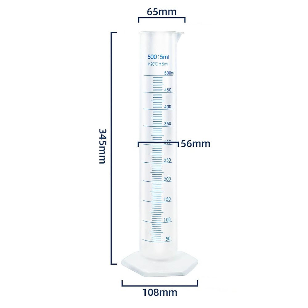 500ml Plastic Measuring Graduated Cylinder, Polypropylene Plastic, 2-Sided Ma...