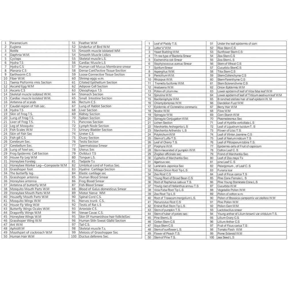 200 Packs Microscope Slides, 100 Plants & 100 Animal Tissues Includes2739