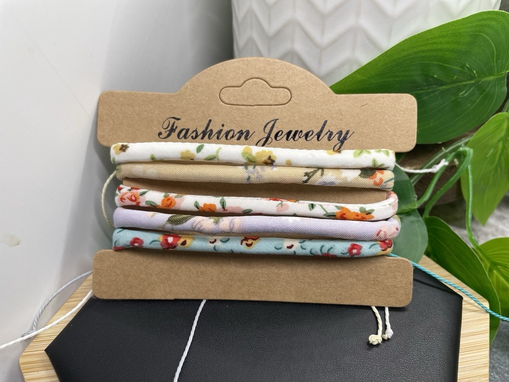 5 PC Fabric Covered Bracelet Stackable Adjustable Tie Free Ship B5230