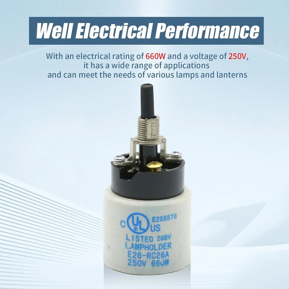 E26 E27 Rotary Lamp Switch Replacement with Socket Holder 660W 250V, Porcelain L