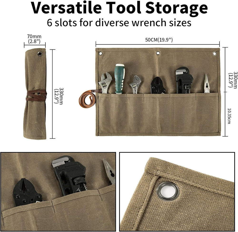 Chisel Roll,Small Tool Roll Pouch,Tool Roll Bag Organizer, Heavy Duty Waxed Canv