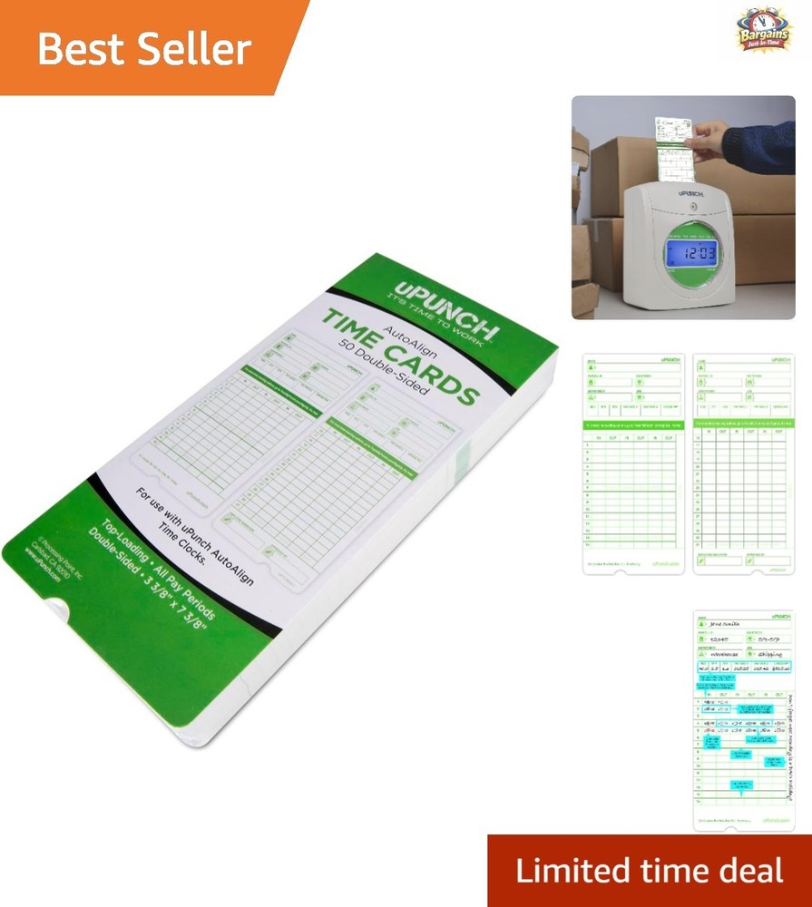 Versatile Time Clock Cards HN3000 - 50 Two-Sided Cards, Solid Design, 7.37x3.37