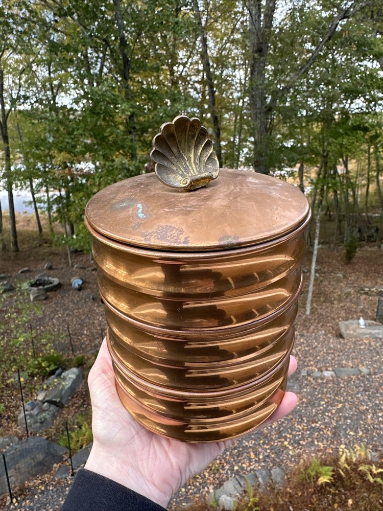 Chase Copper Three-Tray Box with Lid Shell Handle