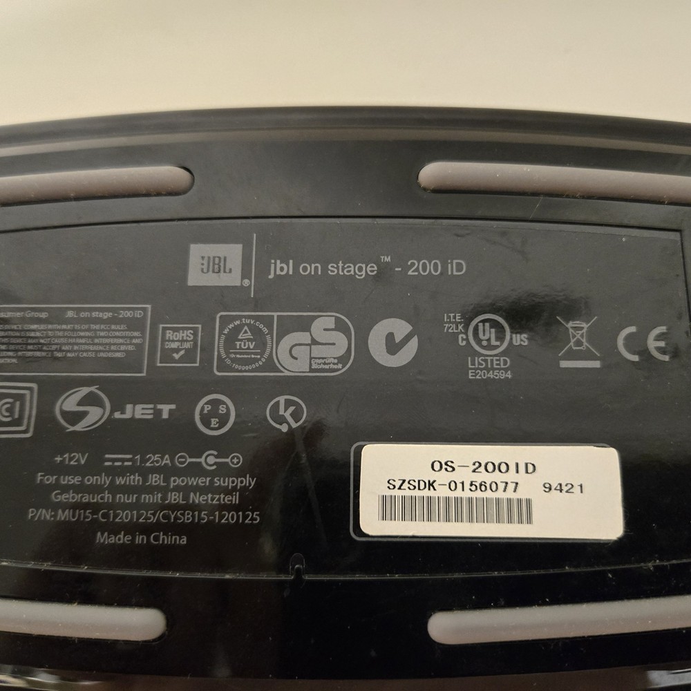 JBL On Stage 200iD High-Performance Loudspeaker iPod Dock & Power Cable Untested