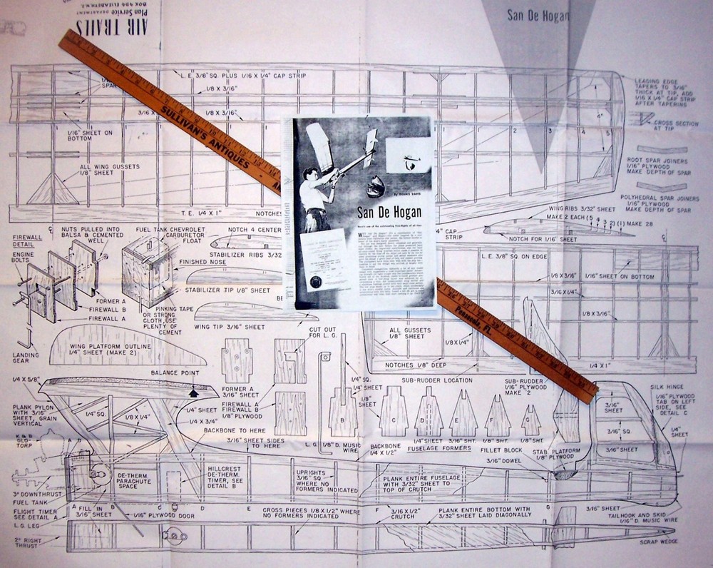 SAN DE HOGAN PLAN + CONSTRUCTION ARTICLE to Build Denny Davis FF Model Airplane