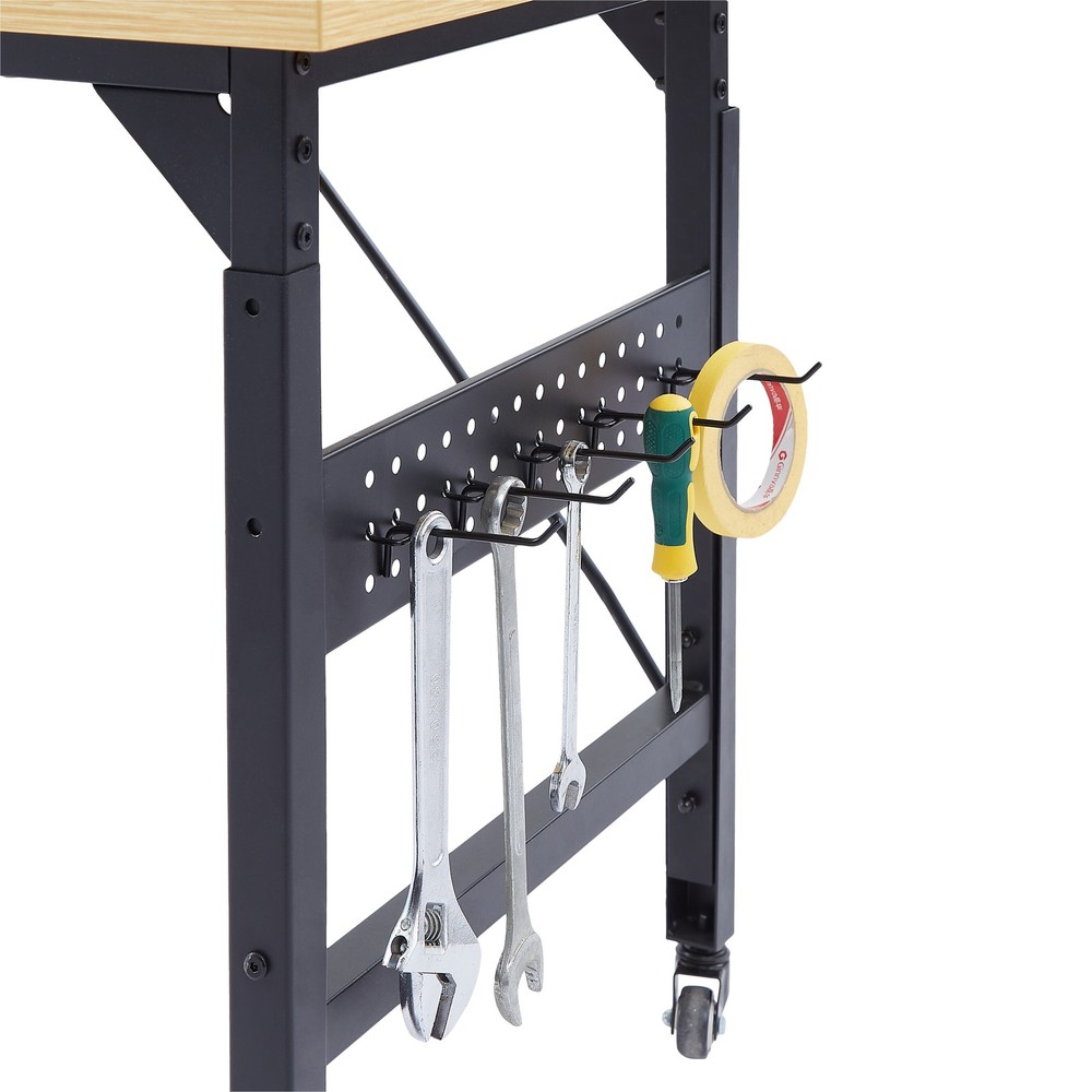 48" Adjustable Rolling Workbench w/ Pegboard Shelf AC/USB Outlet for Workshop