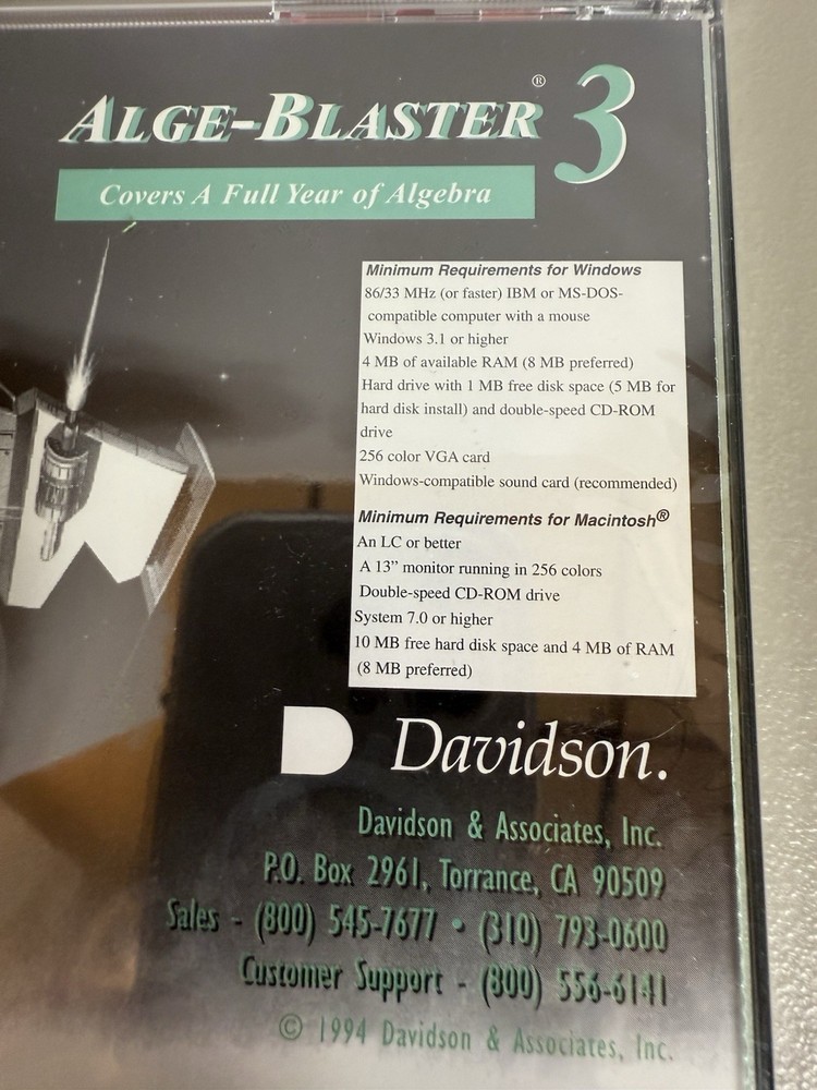 Vintage "Davidson Alge-Blaster 3" CD-Rom Windows/Mac 1994