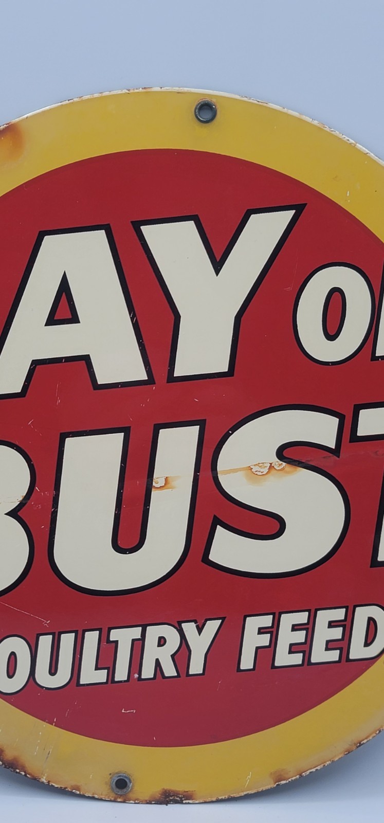 Vintage Lay Or Bust Poultry Feeds Rustic Chicken Porcelain Enameled Metal Sign