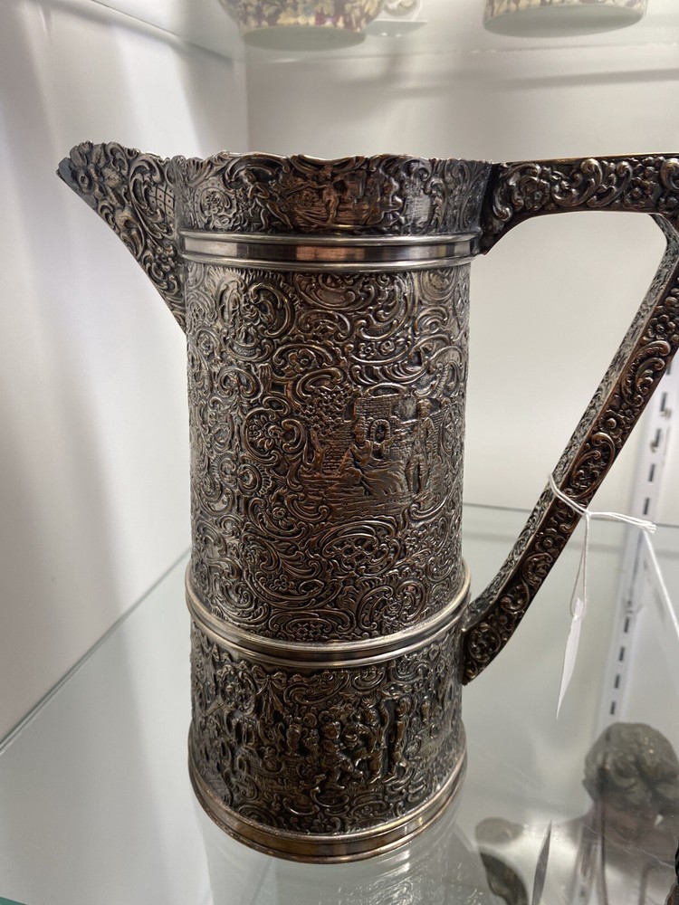 Tall SILVER PLATE CO FIGURAL Ornate Scenes REPOUSSE TALL PITCHER