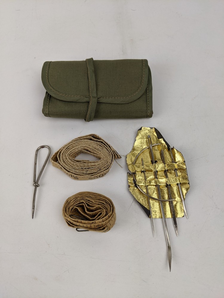 WWII Era US Military Sewing Kit Pouch Tape Measures Needles Crochet