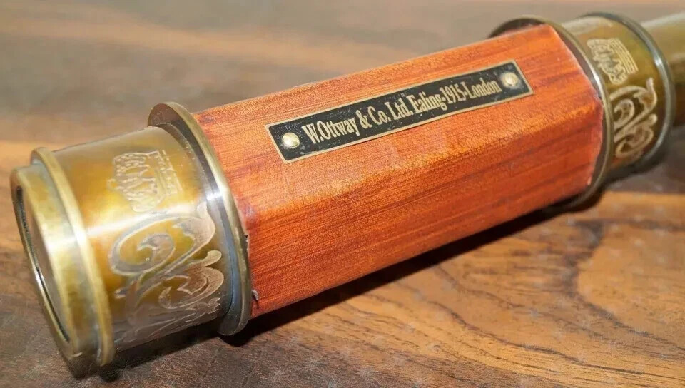 Antique Replica Tabletop Brass Telescope & Compass