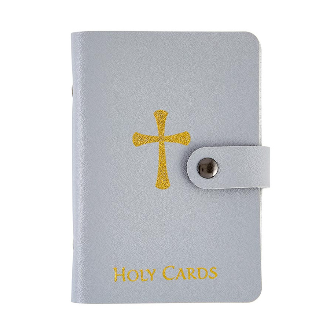 GRAY Prayer Card Holder Book Leatherette Holds 20-40 Cards Catholic Christian