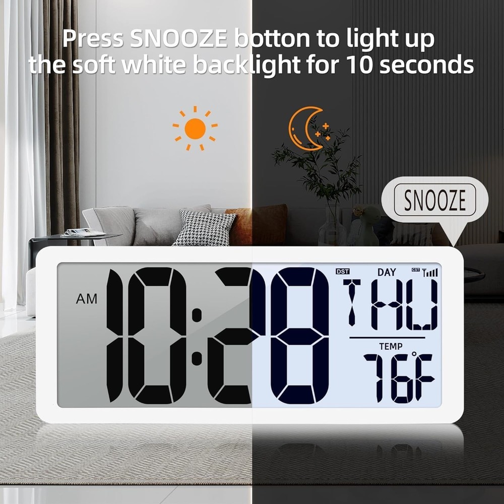 Atomic Clock with Backlight 15" Digital Wall Clock Battery Operated Atomic Wa...