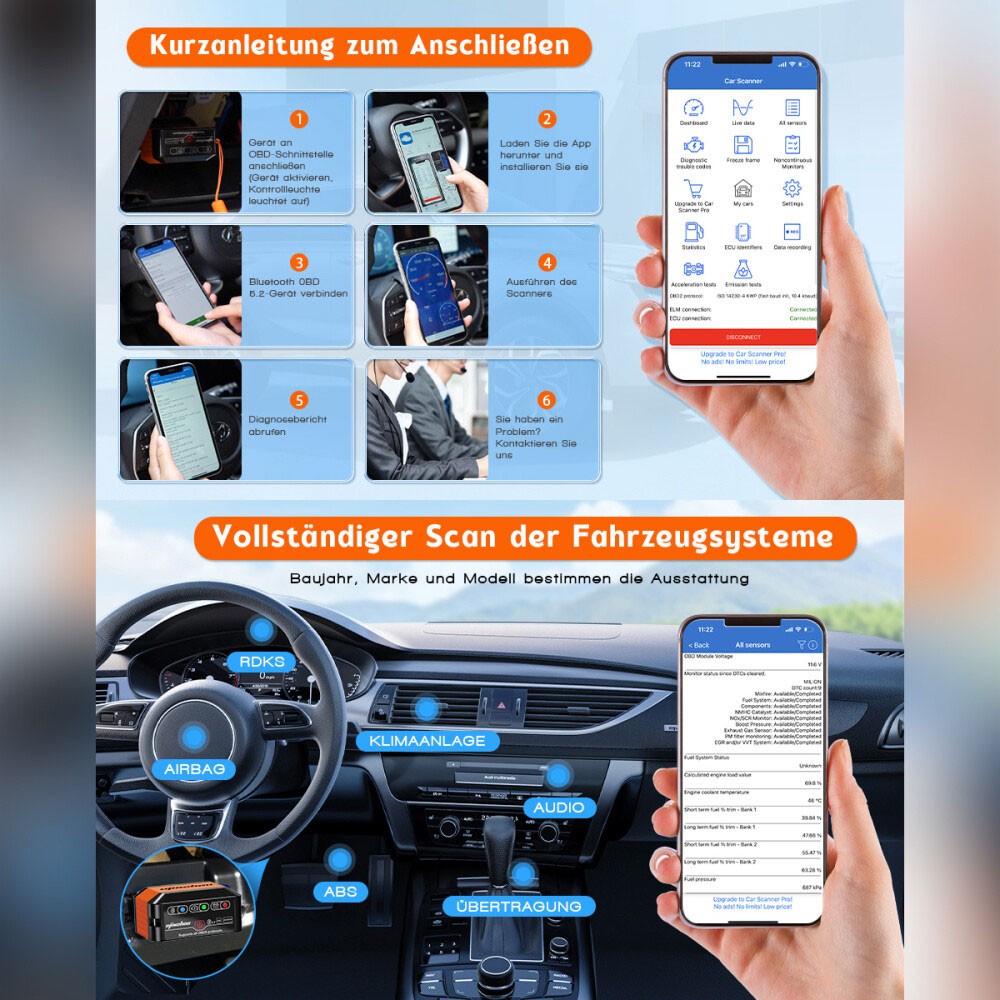 ELM327 Bluetooth OBD2 Code Reader Car Diagnostic Scanner for Android and iOS