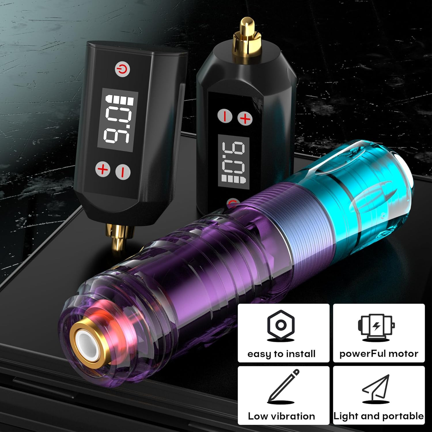 Tattoo Pen Kit Wireless with 2Pcs 1500Mah Batteries 11Pcs Inks 20Pcs Finger Ledg