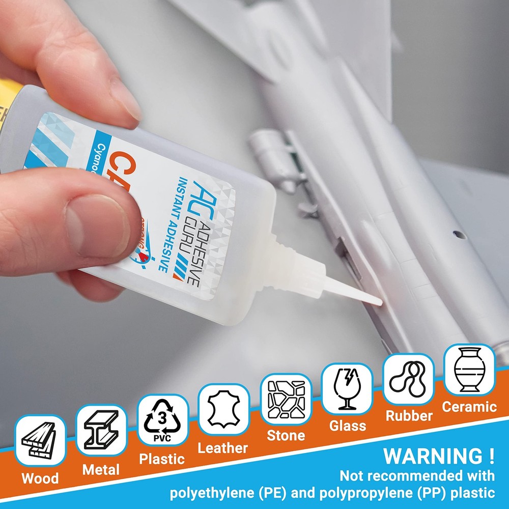 Adhesive Guru CA Glue with Activator for 4 Pack, & Kit