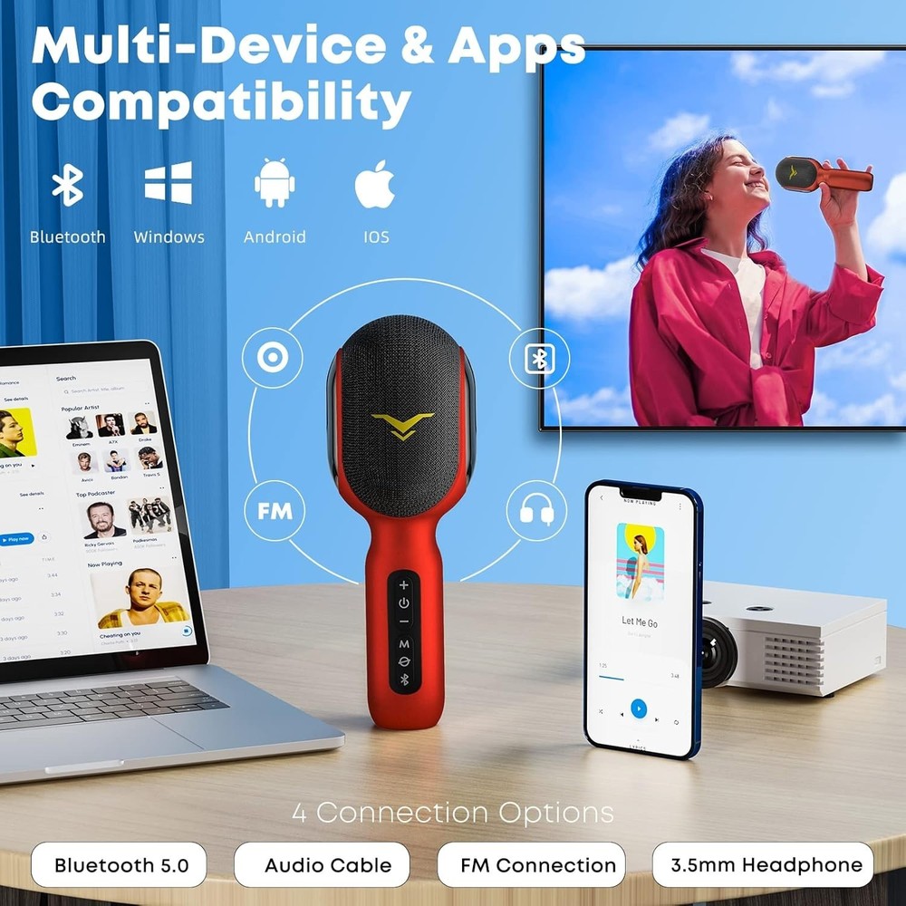 Portable Wireless Karaoke Microphone with RGB Lights