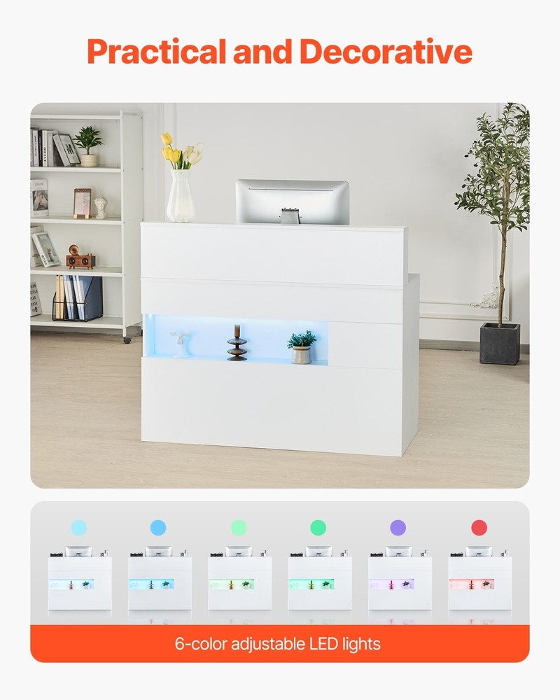 Reception Desk,47 Inch Rectangular Front Counter Table,Office Reception Desk w/L