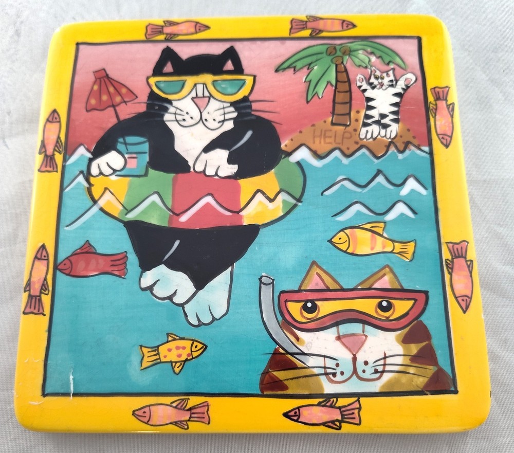 Catzilla 2003 Ceramic Tile Trivet Candace Reiter Designs (D29)