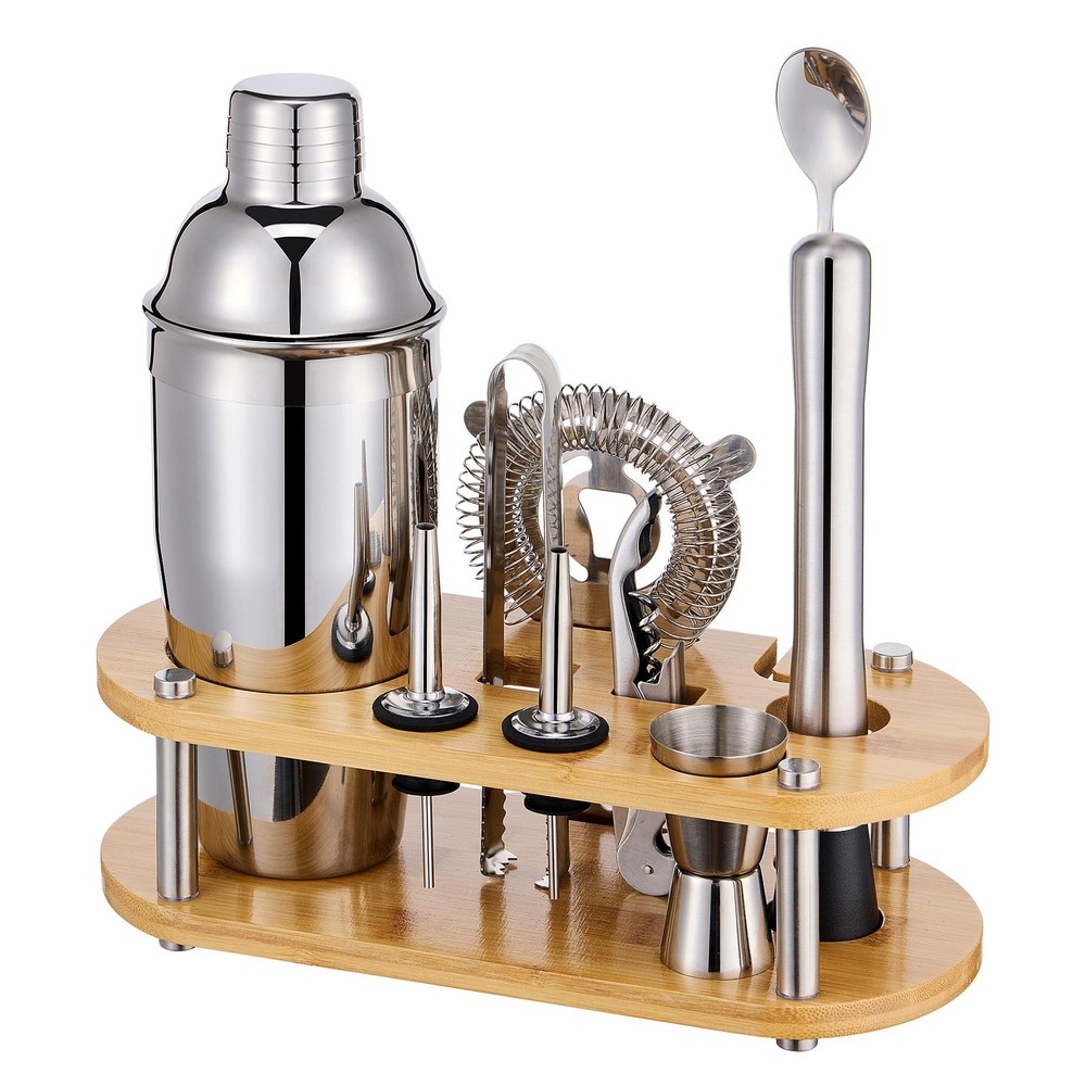 Cocktail Shaker Set Bartender Kit Bar Tool Set with Bamboo Stand Accessories