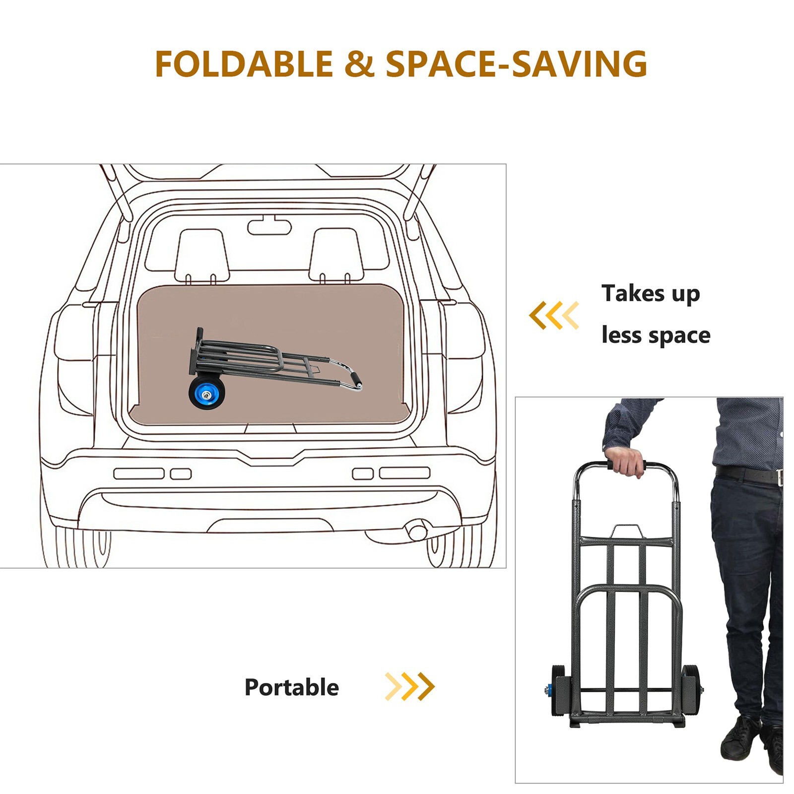 VILOBOS Heavy Duty Hand Truck Dolly Folding Moving Travel Cart Adjustable Handle