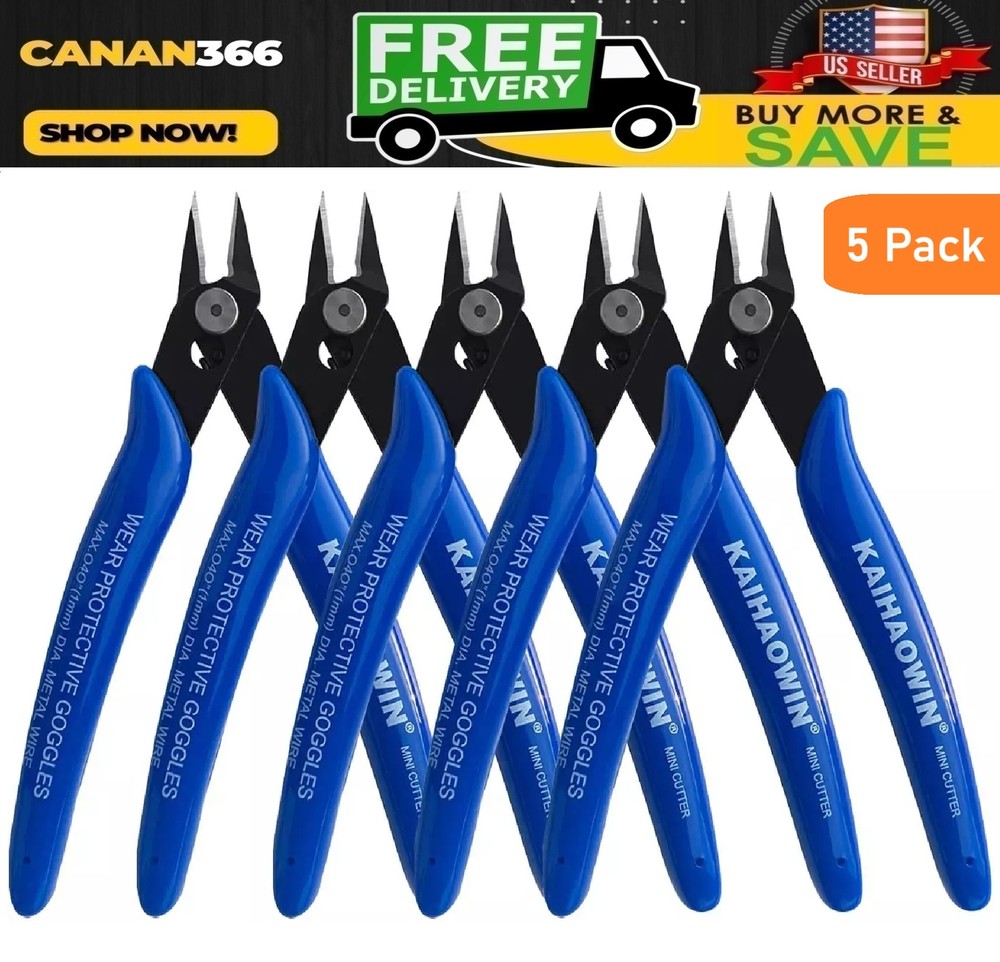 5 Pack Micro Wire Cutters with Spring, 5 Inch Precision Mini Flush Cutters Bulk