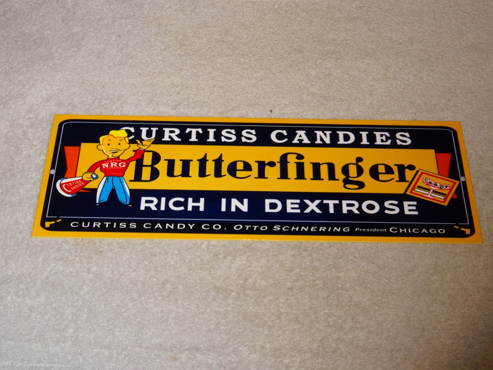 VINTAGE CURTISS CANDIES BUTTERFINGER 15" METAL CHICAGO CHOCOLATE CANDY BAR SIGN!