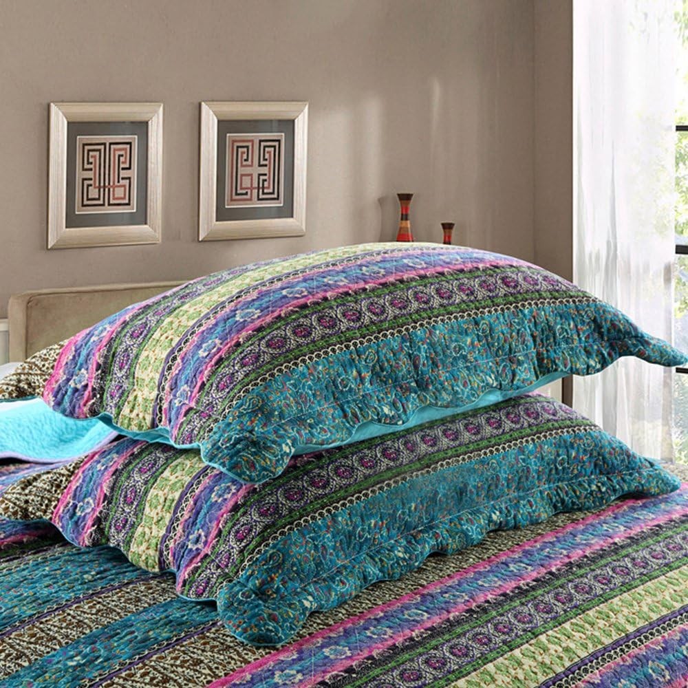 Striped Cotton Patchwork Bedspread Quilt Set