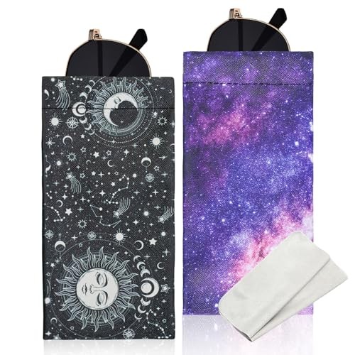 PCS Soft Sunglasses Eyeglass Case, Cute PU Leather 2 Black Sun+star Cloud