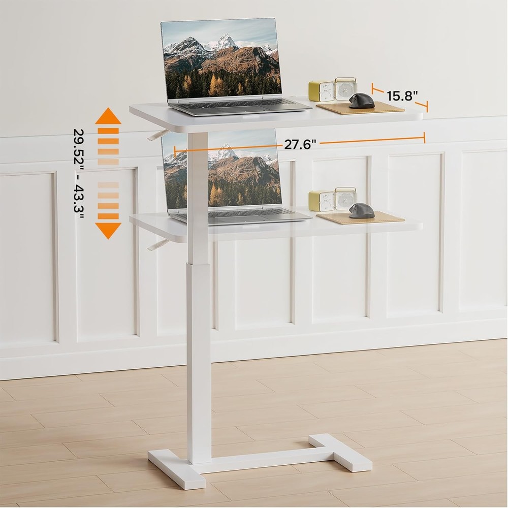 Overbed Bedside Table W/ Hidden Casters Adjustable Hospital & Home Use Bed Table