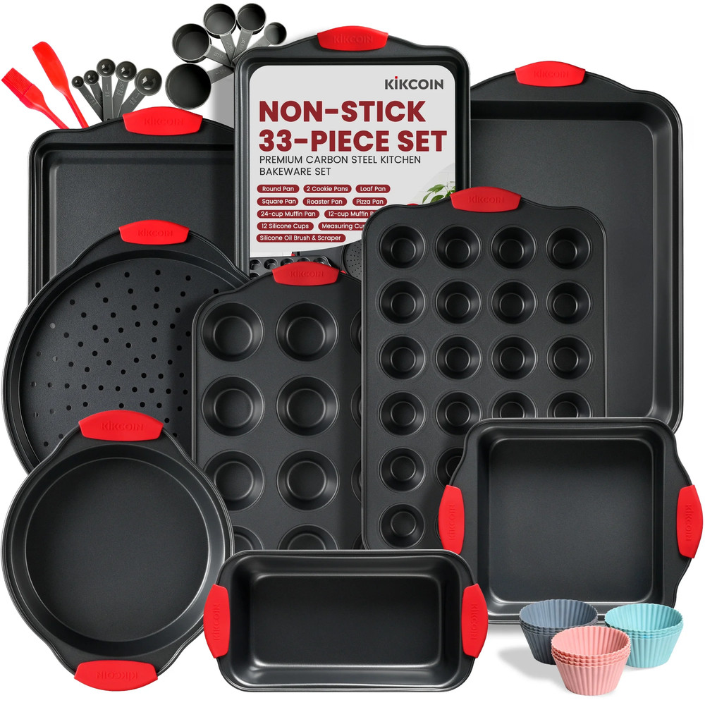 Kikcoin Bakeware Set, 33-Piece Baking Pans Set, Nonstick Baking Sheet Pans