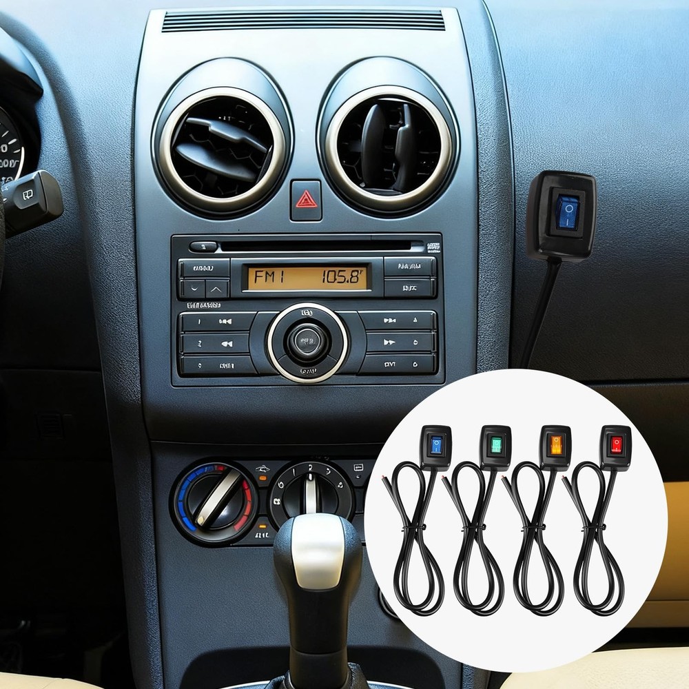 4 Pack Universal Paste Type Push Button Switch with Indicator Light, DC12V 10...