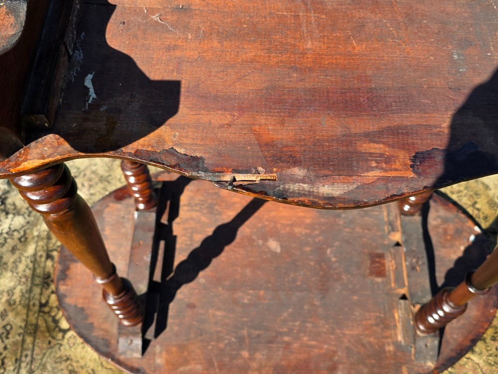 Antique Turned Bobbin Legs, 2 Tier, Parlor Side Table, Solid Wood