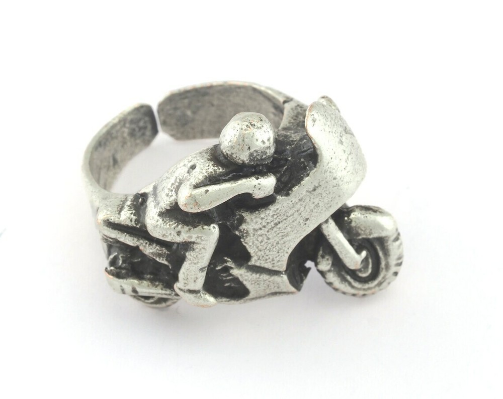 Motorcycles Ring Adjustable Ring Antique Silver Plated Brass 7US size 3223