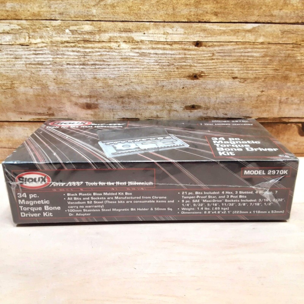 Sioux Force 2000 Model 2970K Magnetic Torque Bone Driver Kit 34 pc. Sealed!