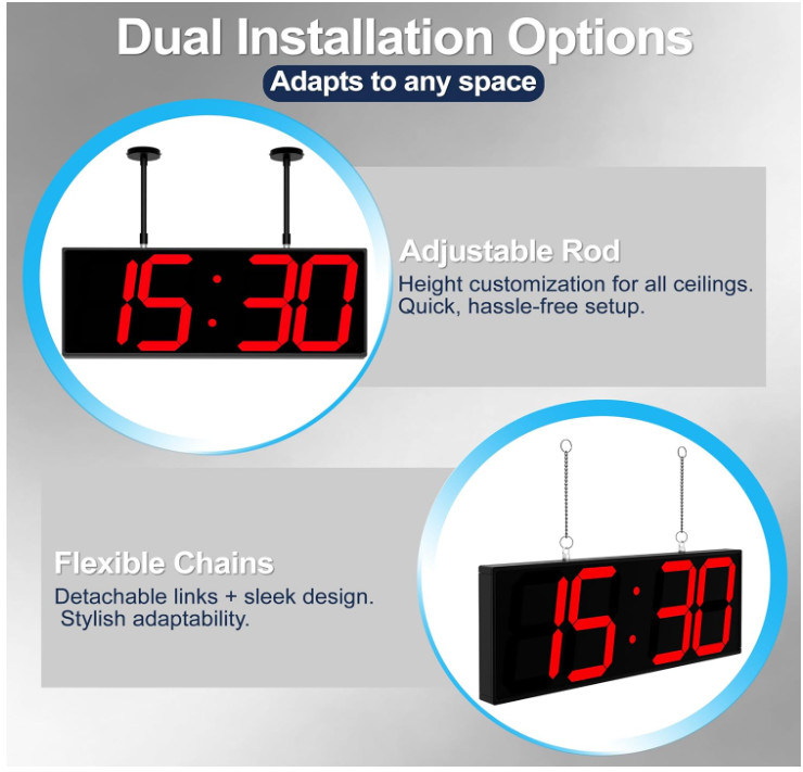 Digital Clock Large Display 19" with Remote Control,Double-Sided Clock, Suspende