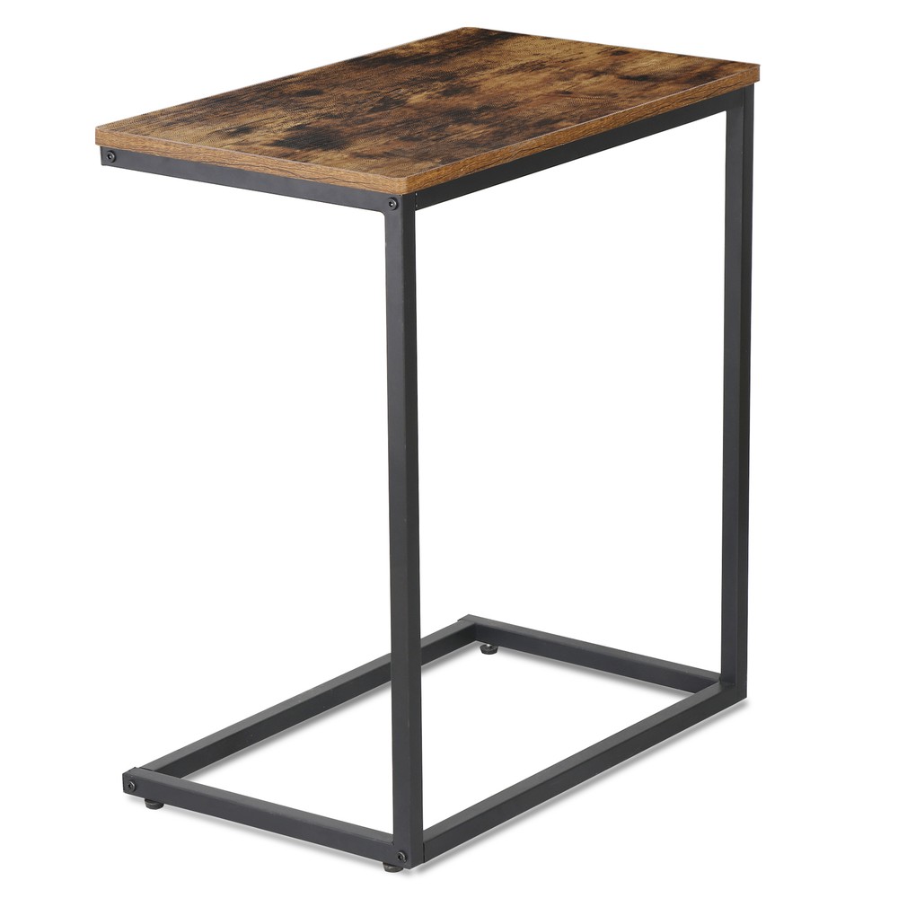 C Shaped End Table Living Room Side Table for Couch Slide Under Rustic Brown