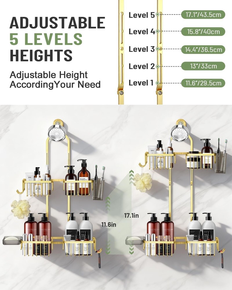 Adjustable Shower Caddy Hanging for Handheld Showerheads - Never Rust Shower ...