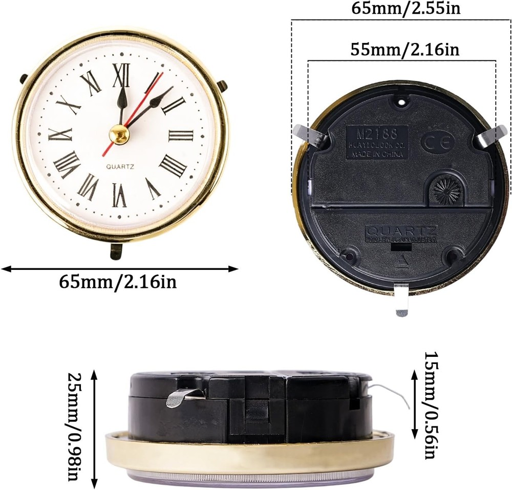Classic Clock Craft Quartz Movement 2-1/2 (65mm) Round Clocks Head Insert