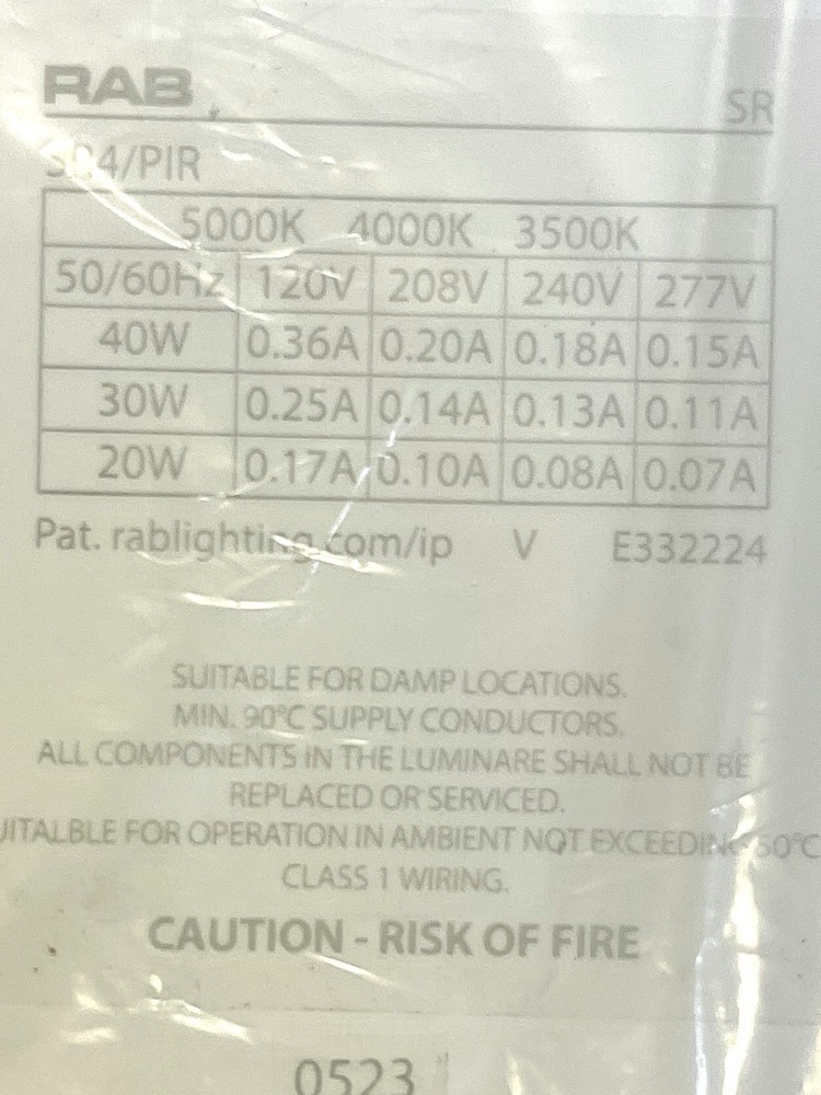 RAB LIGHTING, SR4/PIR, FIELD ADJUSTABLE LED STRIP, SURPLUS