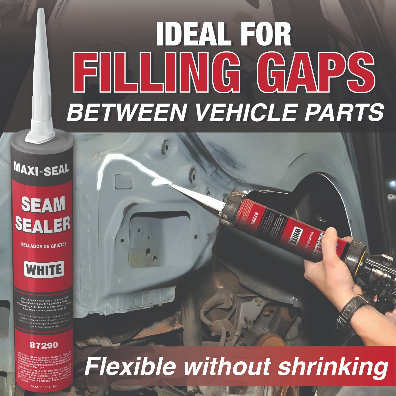 Maxi-Seal Polyurethane Seam Sealer Automotive - White, 10.5oz Tube