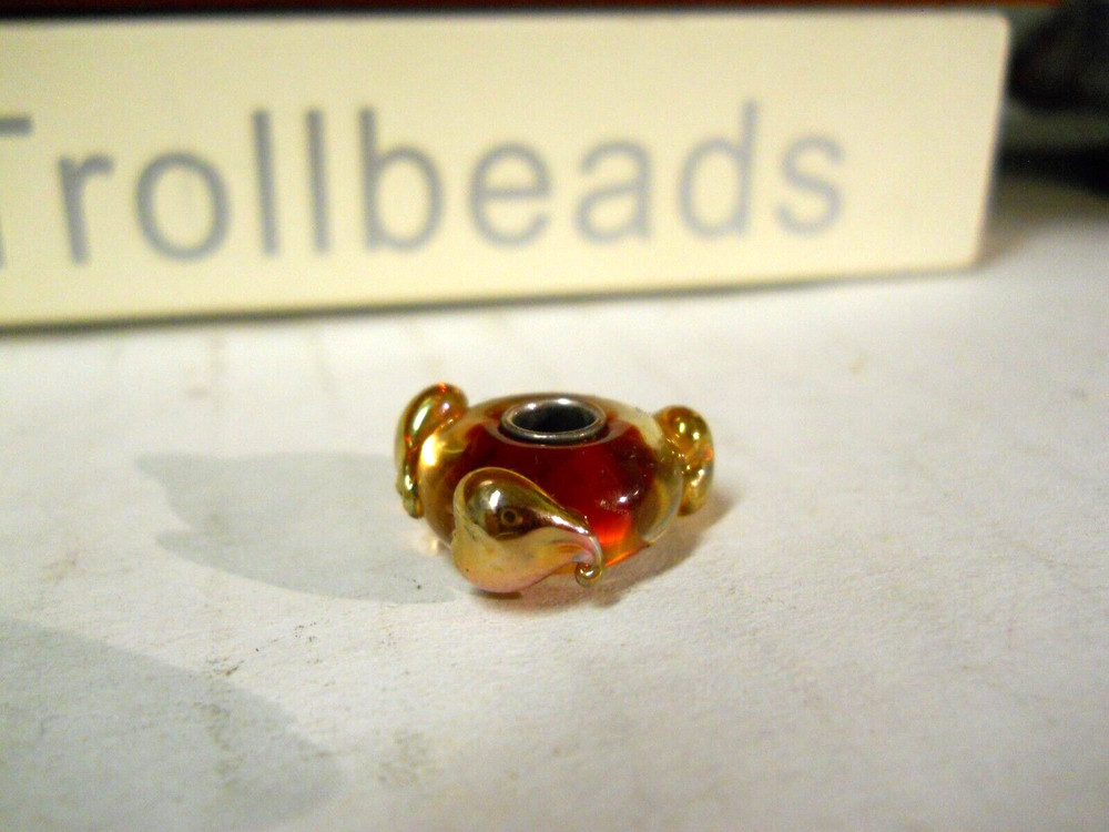 Elfbeads  925 Sterling Silver Core Glass RUBY RED GOLD HEARTS BEAD Trollbeads