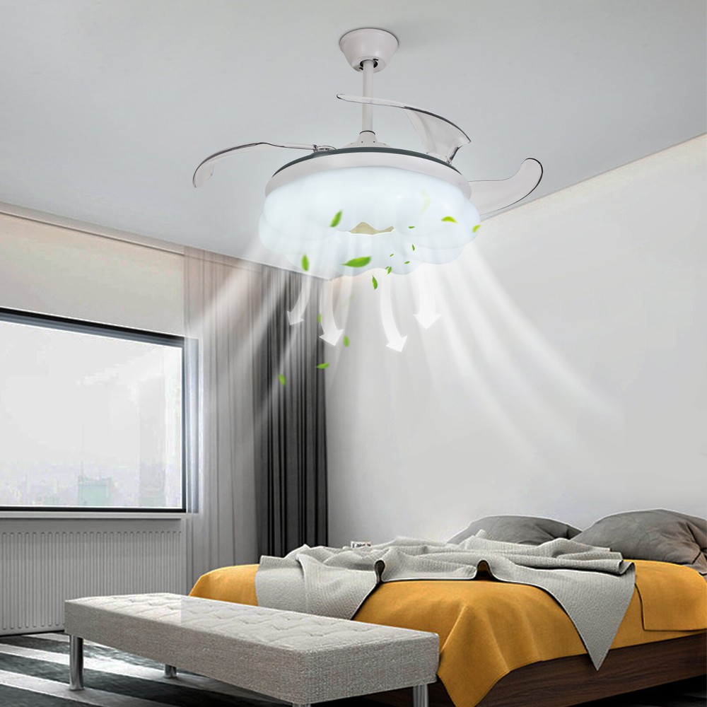 42 Inch LED Arcs Shape 4 Blades Retractable Ceiling Fan w/ Lights Remote Control