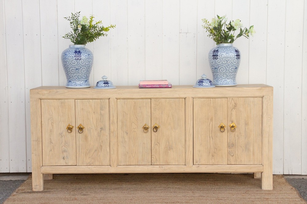 Long Rustic Modern Bleached Elm Sideboard