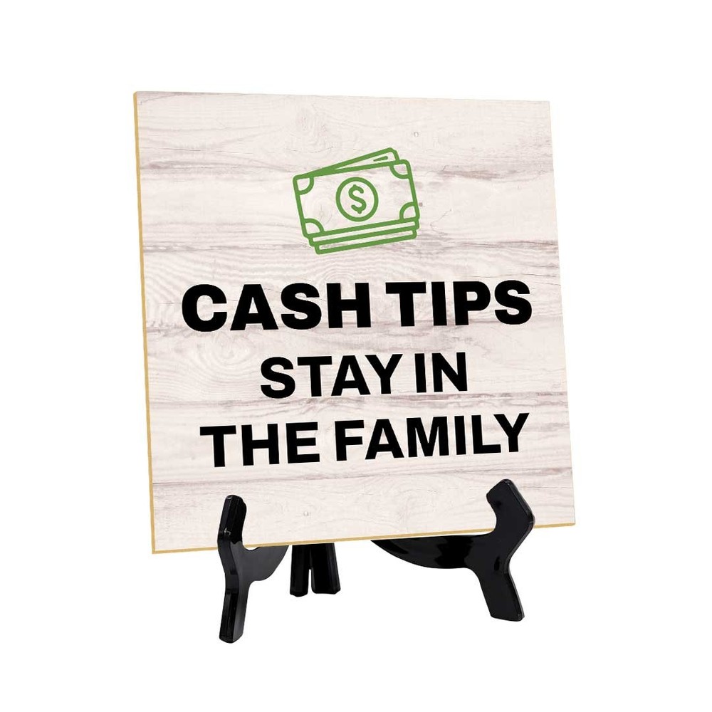 Tip Big, Keep It Here Table Signs 5"x 5" Square Table Sign With Acrylic Easel