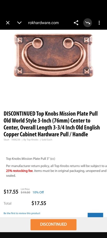 Top Knobs - Mission Plate Drawer Pull - Old World Style - Qty 7